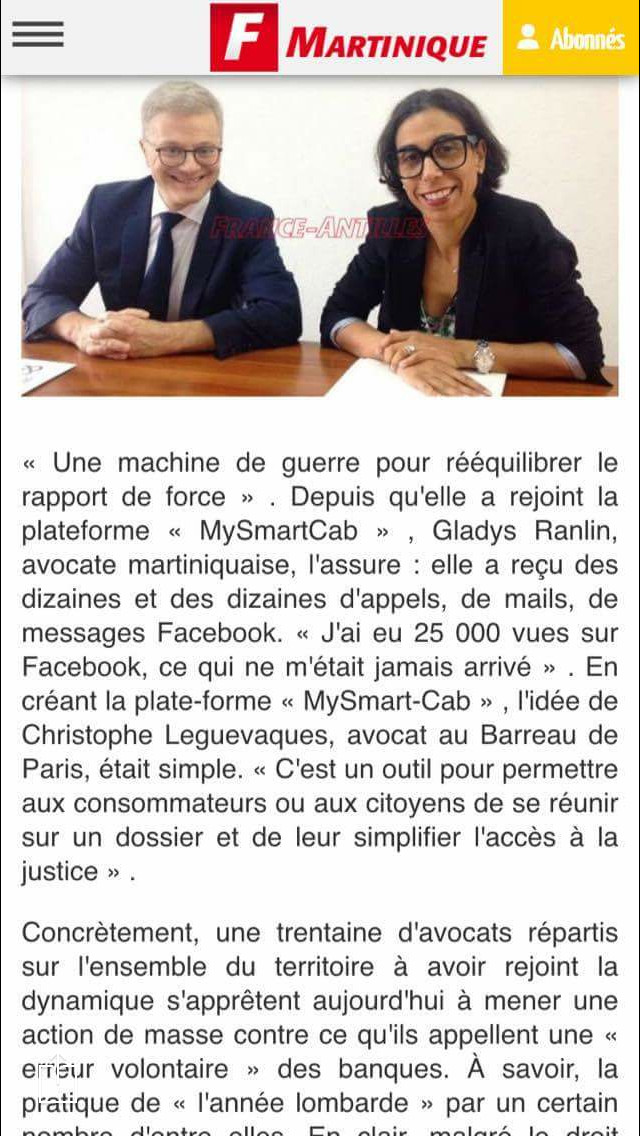 France-Antilles Martinique consacre sa UNE à la plateforme mySMARTcab