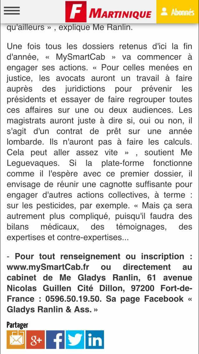 France-Antilles Martinique consacre sa UNE à la plateforme mySMARTcab