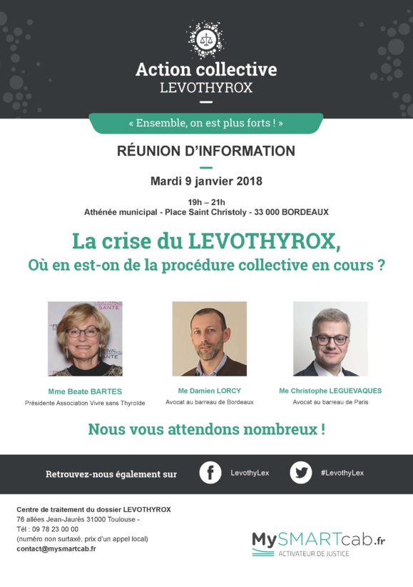 #LEVOTHYROX - Réunion d'informations à #BORDEAUX - mardi 9 janvier 2018