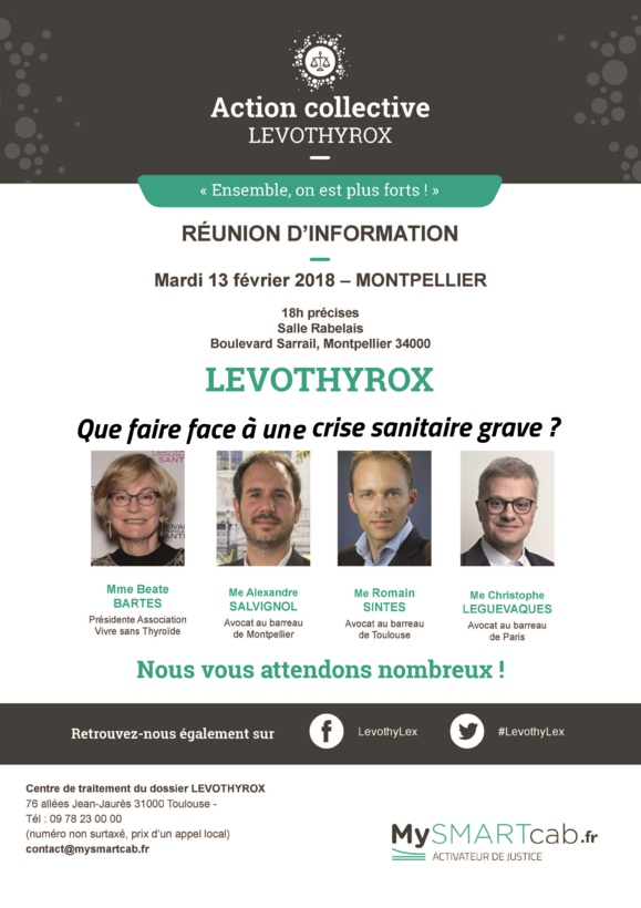 #LEVOTHYROX - Réunion d'informations à #MONTPELLIER- mardi 13 février 2018 - Salle Rabelais - Bd Sarailh