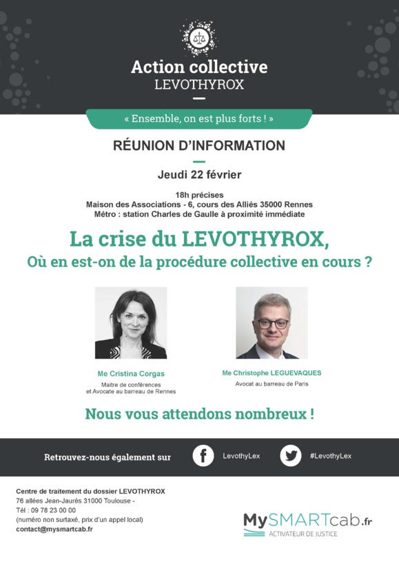 #Levothyrox : réunion d'information à RENNES le 22 février 2018