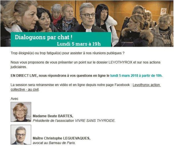 #Levothyrox : dialogue en direct via internet - lundi 5 mars 2018 à 19h00