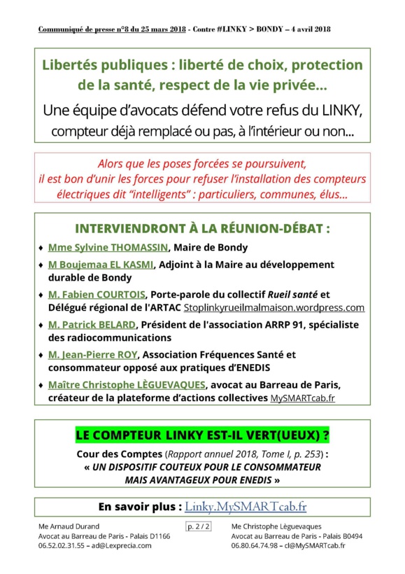 #LINKY - Réunion publique à #BONDY - 4 avril 2018