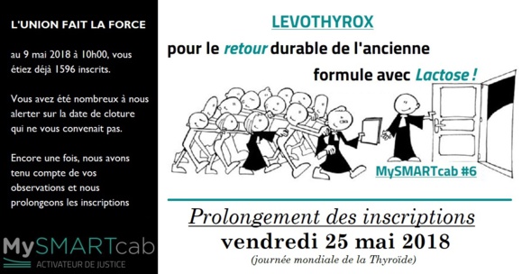 #Levothyrox : prolongement des inscriptions pour l'action "Retour du lévothyrox avec lactose" #Levothyrox : prolongement des inscriptions pour l'action "Retour du lévothyrox avec lactose"