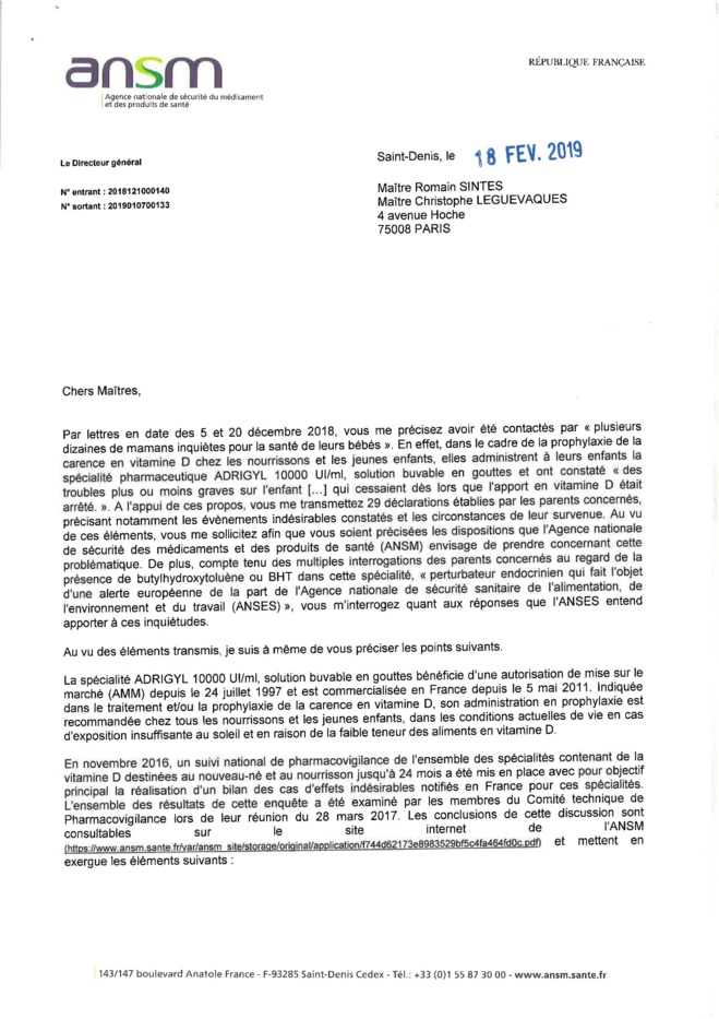 Vitamine D : réponse de l'ANSM à notre interpellation Vitamine D : réponse de l'ANSM à notre interpellation