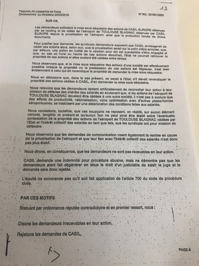 Aeroport Toulouse Blagnac : le juge des référés refuse le séquestre parce que les syndicats ne seraient "pas recevables" en leur action Aeroport Toulouse Blagnac : le juge des référés refuse le séquestre parce que les syndicats ne seraient "pas recevables" en leur action