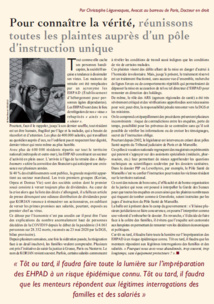 COVID19-EHPAD - Pour connaître la vérité, réunissons toutes les plaintes auprès d’un pôle d’instruction unique