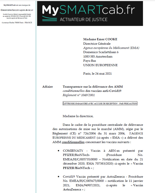 COVID19 – Vaccins – Transparence : Des citoyens européens exigent d’avoir accès aux contrats et aux données brutes des dossiers d’AMM conditionnelle