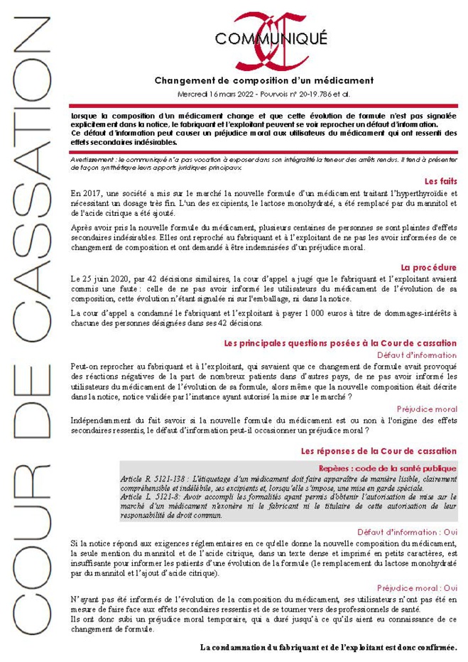LEVOTHYROX : victoire des malades devant la Cour de cassation LEVOTHYROX : victoire des malades devant la Cour de cassation