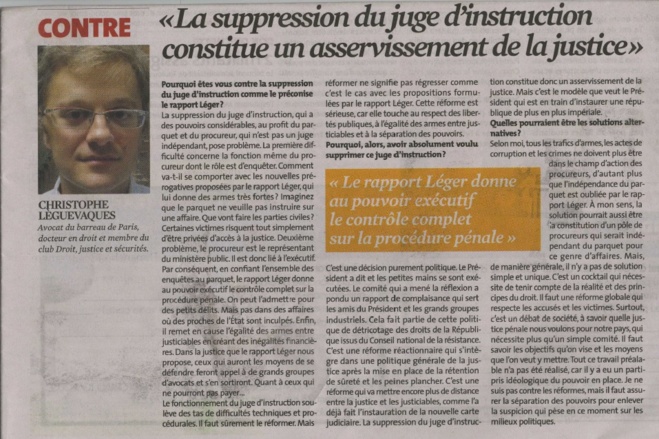 A propos du rapport de la Commission LEGER et de son projet de réforme de la procédure pénale A propos du rapport de la Commission LEGER et de son projet de réforme de la procédure pénale