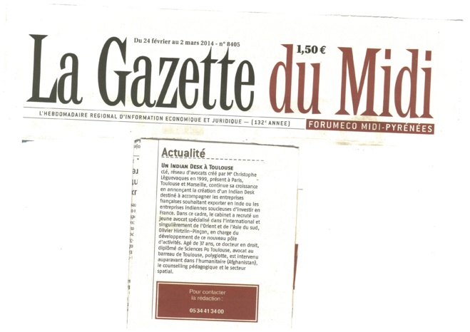 Présentation de l'INDIAN DESK dans la Gazette du Midi Présentation de l'INDIAN DESK dans la Gazette du Midi