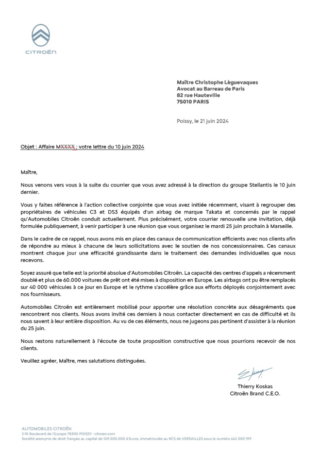 Airbag TAKATA : le patron de Citroën répond directement à CLE Airbag TAKATA : le patron de Citroën répond directement à CLE