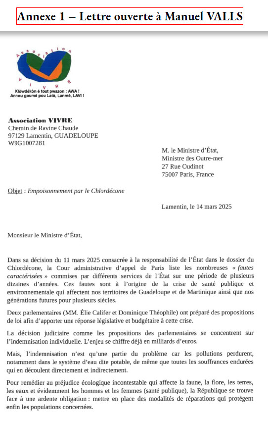 CHLORDECONE : contribution de l'Association VIVRE GUADELOUPE à la proposition de loi du sénateur Théophile.