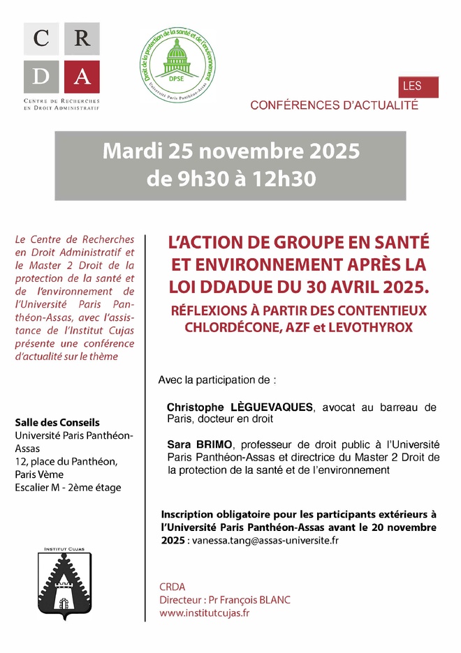 L'ACTION DE GROUPE EN SANTÉ ET ENVIRONNEMENT APRÈS LA LOI DDADUE DU 30 AVRIL 2025. L'ACTION DE GROUPE EN SANTÉ ET ENVIRONNEMENT APRÈS LA LOI DDADUE DU 30 AVRIL 2025.