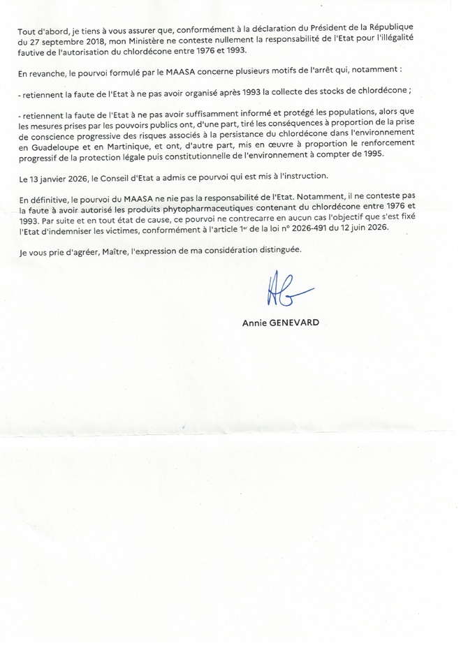 CHLORDÉCONE : la ministre de l'agriculture se contredit au détriment des victimes CHLORDÉCONE : la ministre de l'agriculture se contredit au détriment des victimes
