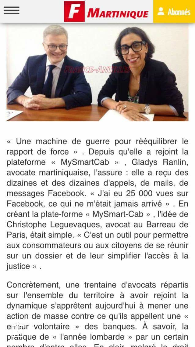 France-Antilles Martinique consacre sa UNE à la plateforme mySMARTcab