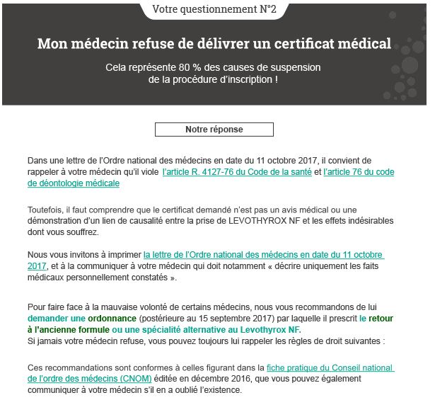 #LEVOTHYROX - Votre médecin peut il refuser d'émettre un certificat médical ? NON !