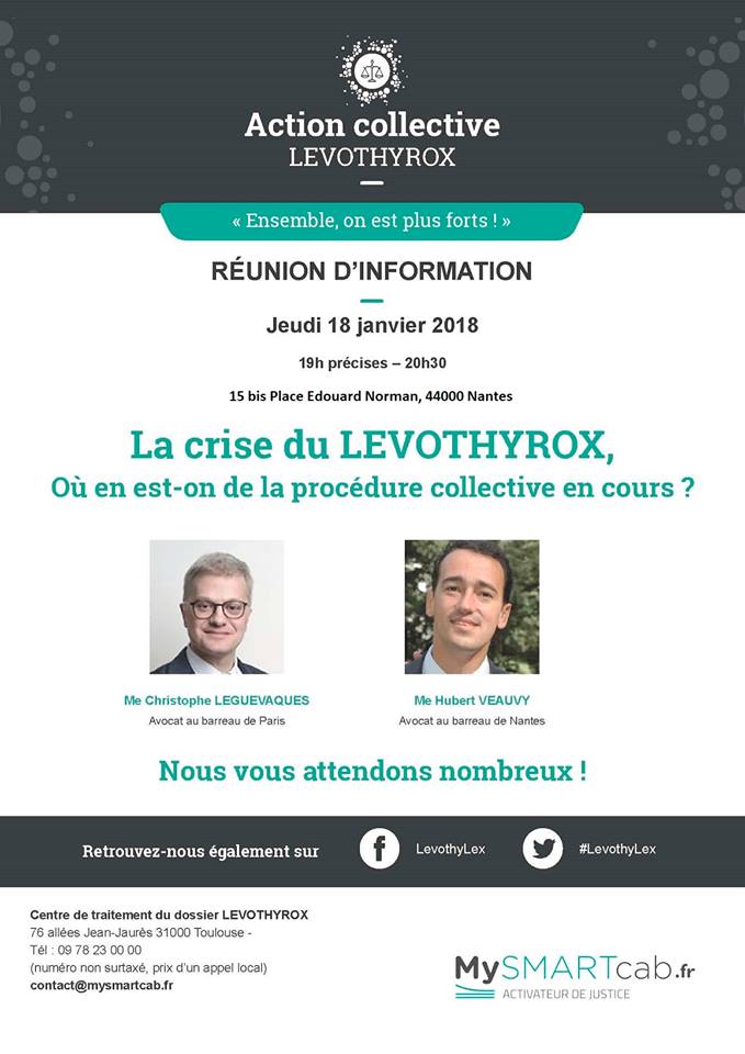 #LEVOTHYROX - Réunion d'informations à #NANTES- jeudi 18 janvier 2018 - 15bis Place Edouard Norman