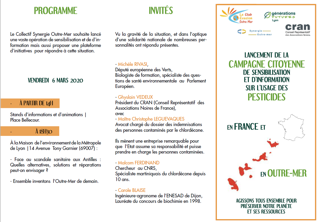 #Chlordecone : conférence-débat à LYON le Vendredi 6 mars 2020
