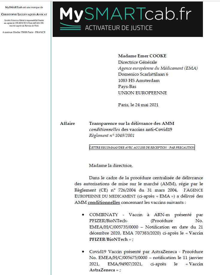 COVID19 – Vaccins – Transparence : Des citoyens européens exigent d’avoir accès aux contrats et aux données brutes des dossiers d’AMM conditionnelle