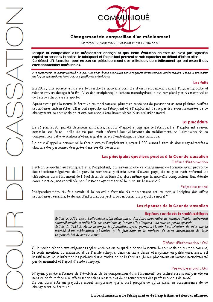 LEVOTHYROX : victoire des malades devant la Cour de cassation