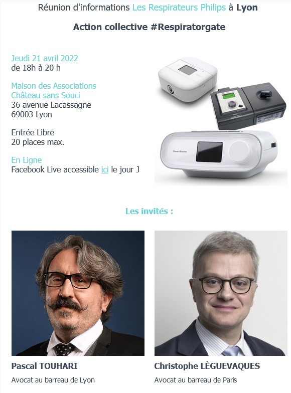 #Respiratorgate #Philips : Réunion d'informations à #LYON (Auvergne-Rhônes-Alpes)