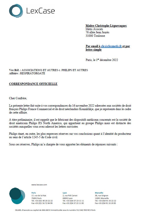 RESPIRATEURS : PHILIPS refuse la création d'une commission d'indemnisation