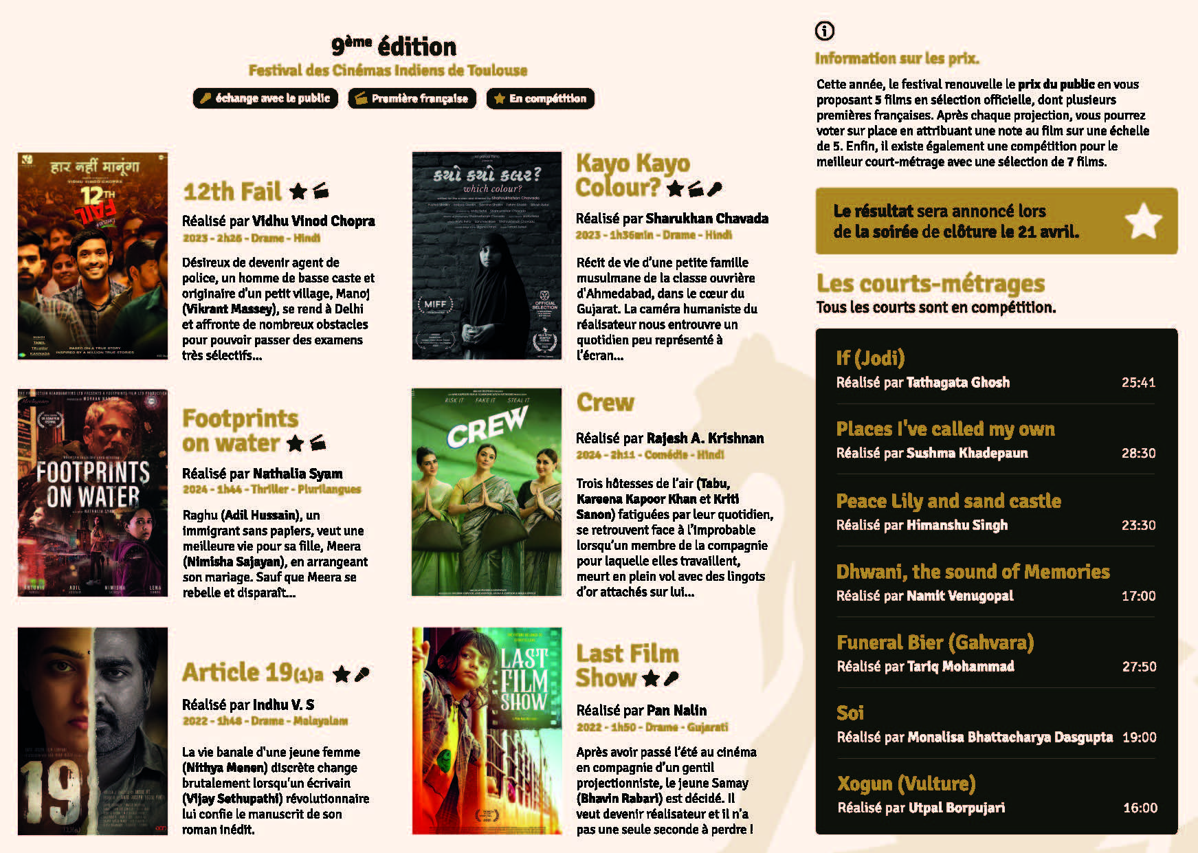 Festival des Cinémas Indiens de Toulouse - 9é édition - 18 / 21 avril 2024 