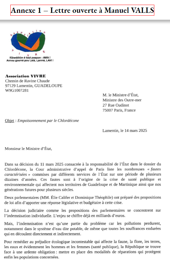 CHLORDECONE : contribution de l'Association VIVRE GUADELOUPE à la proposition de loi du sénateur Théophile.