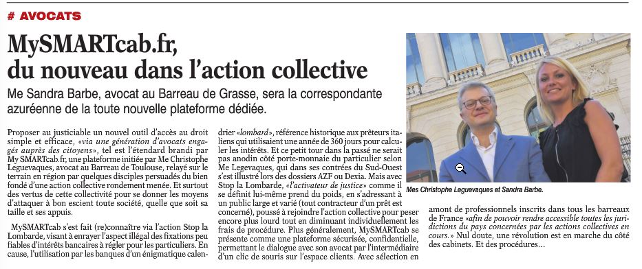 Article paru dans la Tribune de la Cote d'Azur (23 juillet 2016)